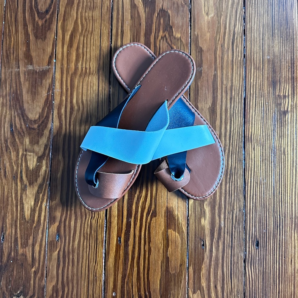 Tan, Black and White Sandals